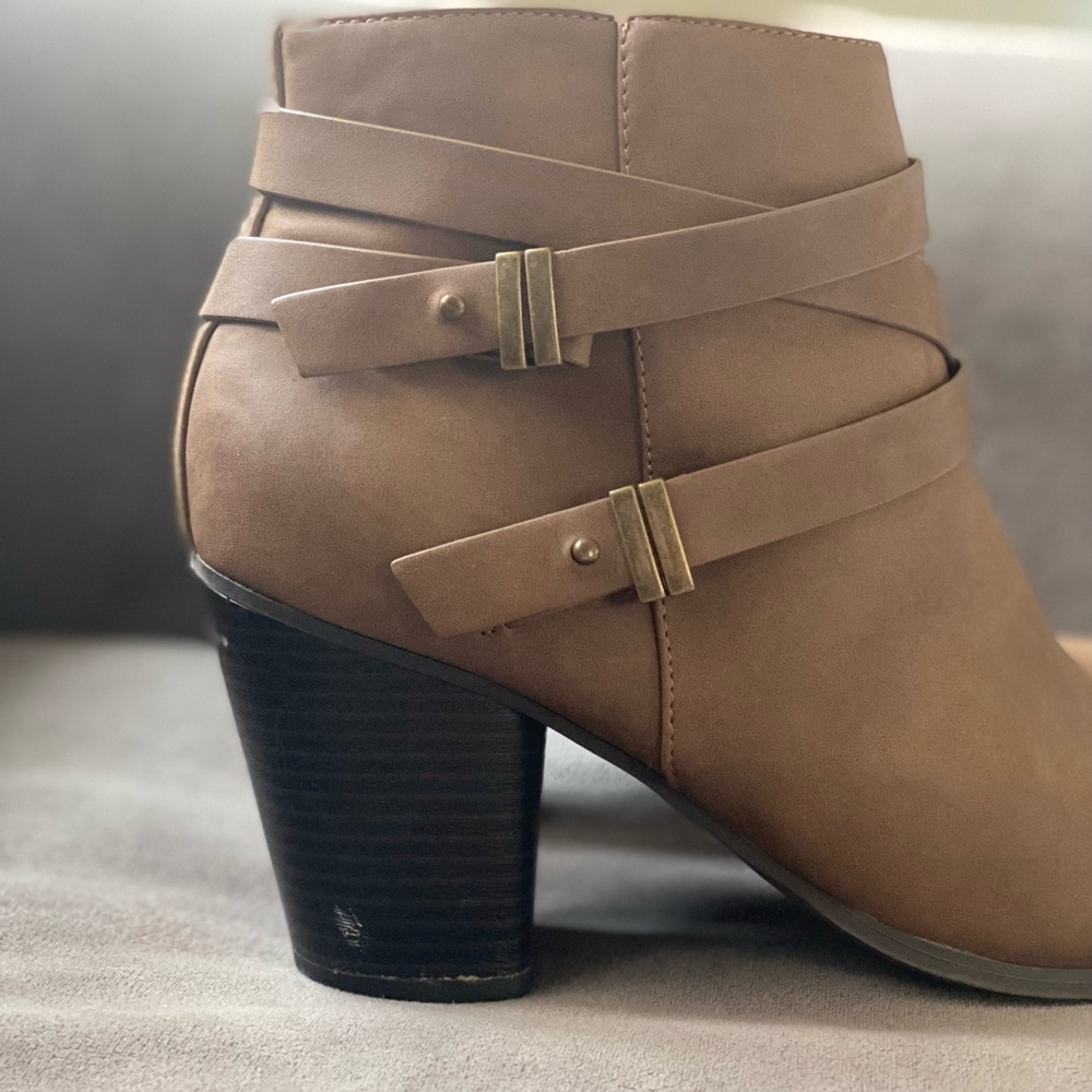 Brown faux leather boots
